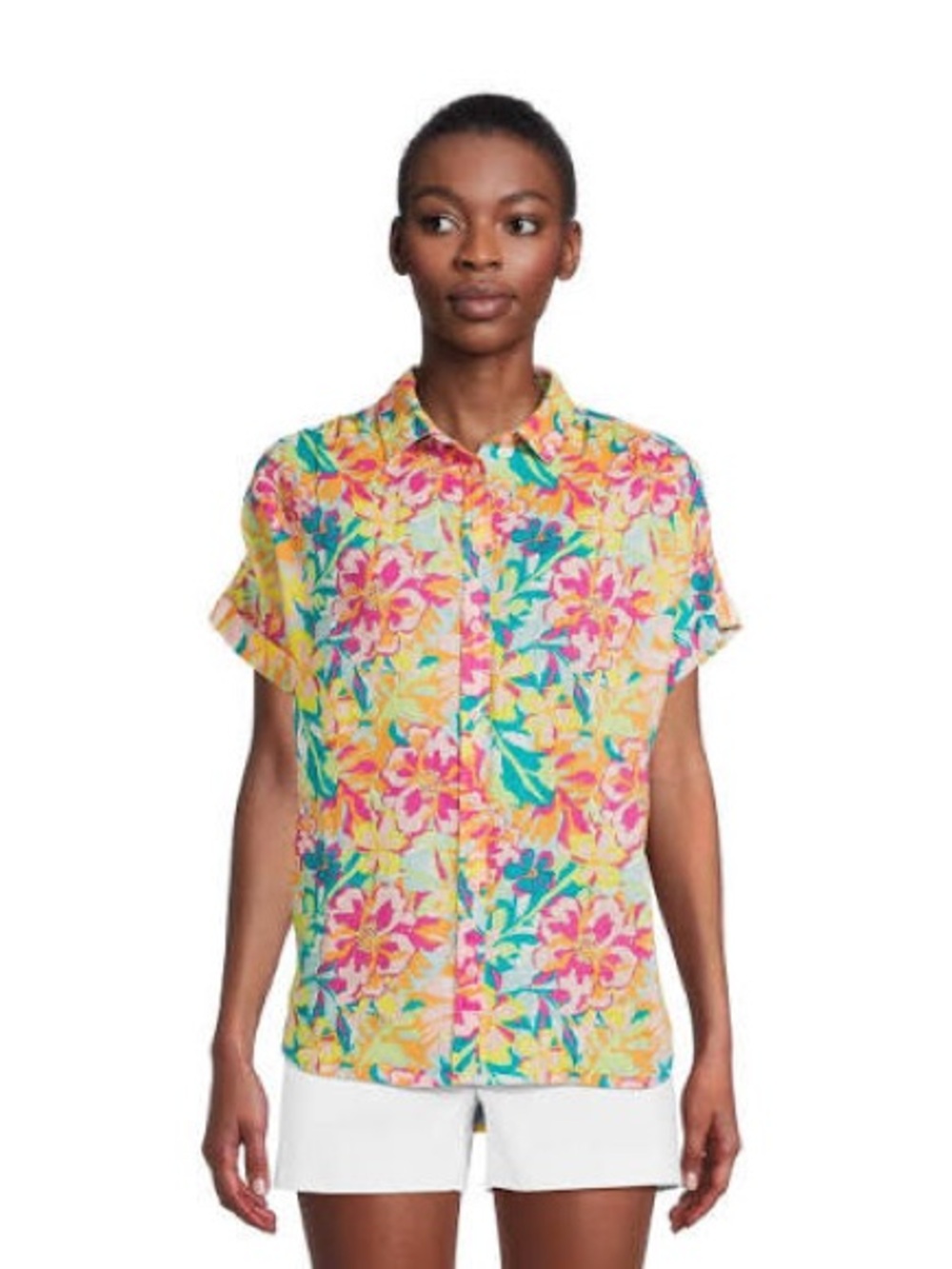 Time and Tru Women's Roll Cuff Button-Down Shirt